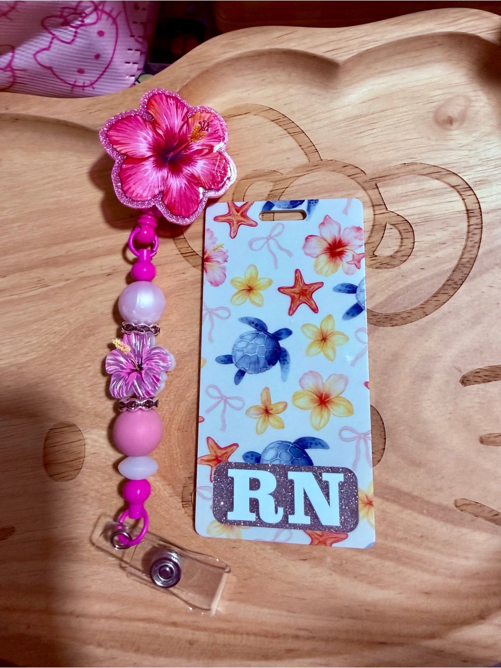 Summer Floral RN Beaded Badge Reel with Matching Badge Buddy